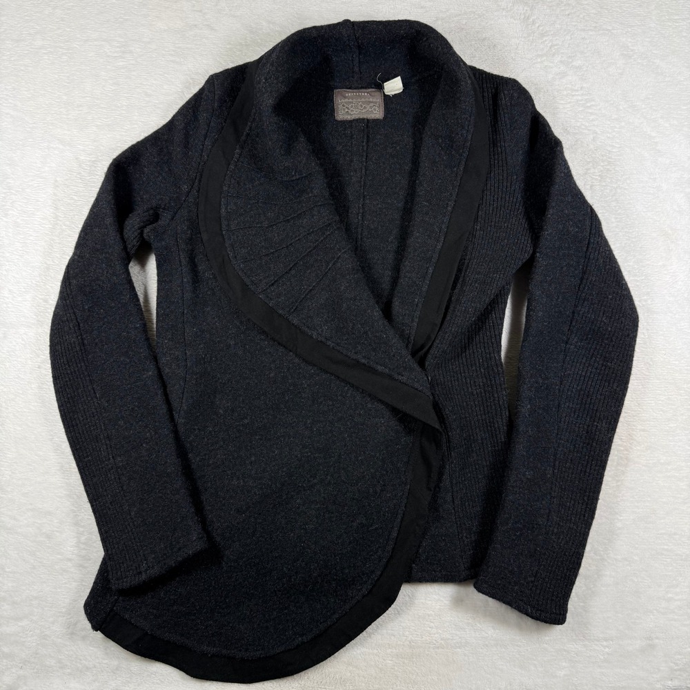 Guinevere Anthropologie 100% Wool Asymmetrical Shawl Cardigan XS Charcoal Gray